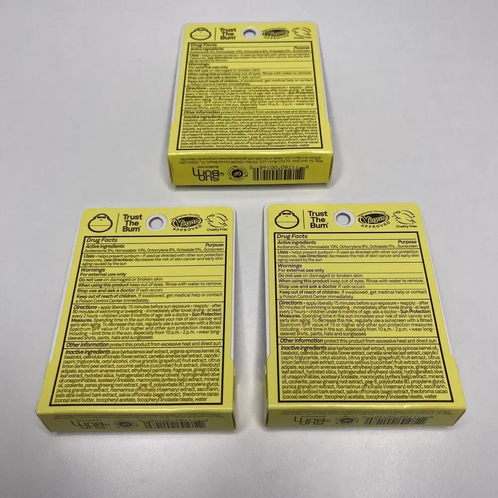 Set of 3 — Sun Bum Broad Spectrum SPF 30 Sunscreen Lip Balm w/ Aloe — Banana NEW